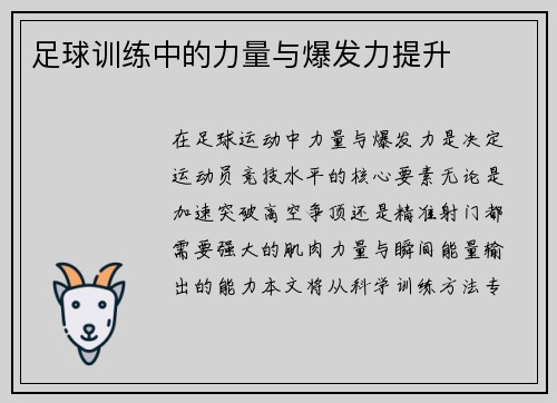 足球训练中的力量与爆发力提升